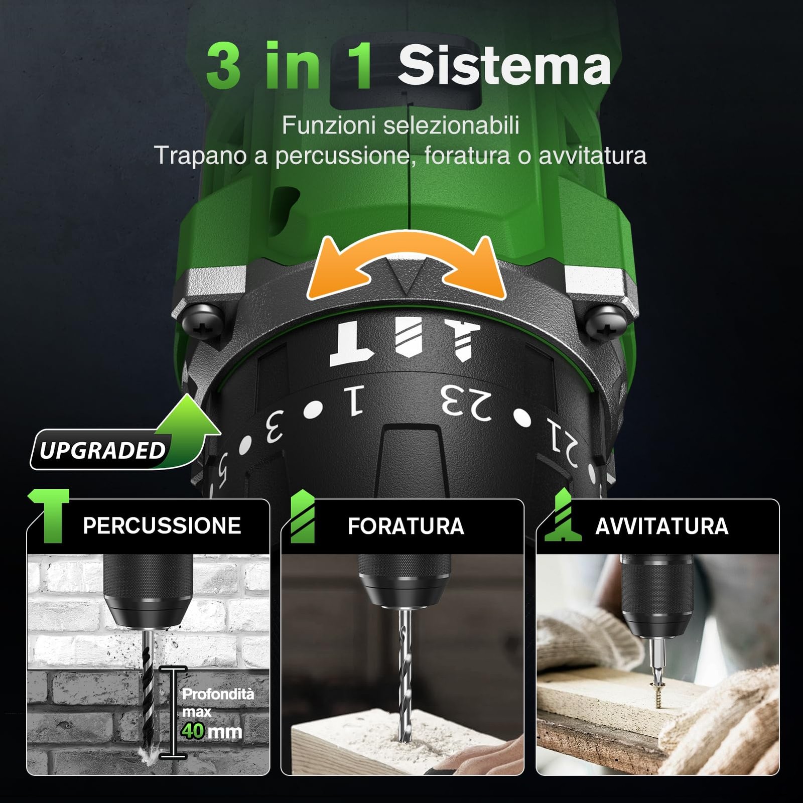 Avvitatore a Batteria 21V 50Nm Brushless Trapano a Percussione 1x2.0Ah Li foto 4