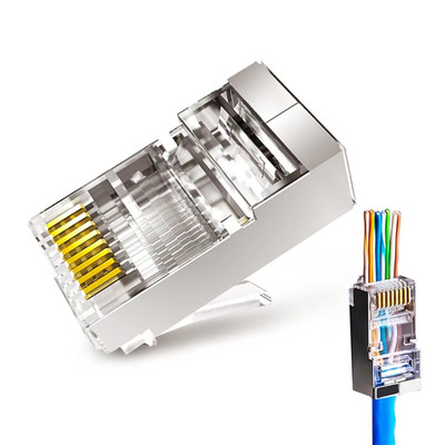 20-Pack Cat6A RJ45 Connector Pass Through, Gold Plated Cat6 Shielded RJ45 Connec