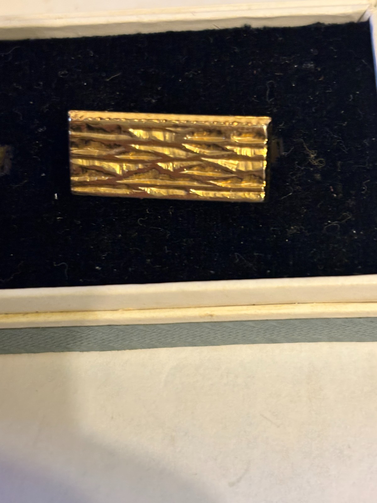 Rectangular gold cufflinks with textured bark sty… - image 4