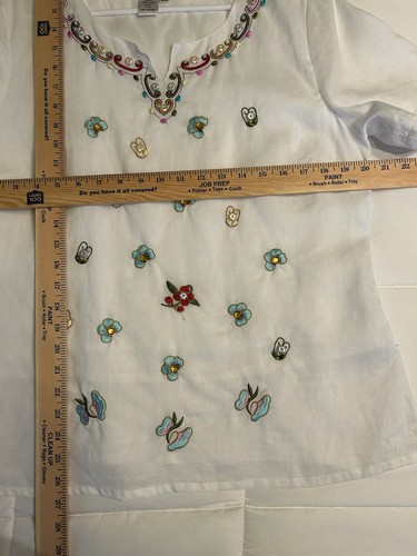 Lynda’s New York 100% Leinen Bluse Blumenverzierungen Gr. Large bestickt - Bild 7 von 7
