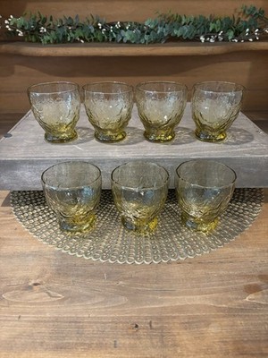 Set of 7 Morgantown Topaz Amber Crinkle Glass 2 7/8'' 5 Oz Oyster Fruit Cocktail
