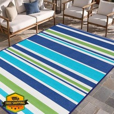 Outdoor Patio Rug 5x8 ft Blue Green Waterproof Plastic Area Carpet for Camper RV