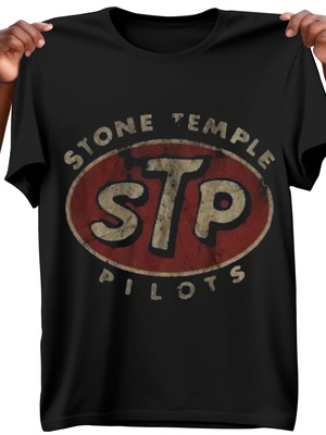  Cotton 180g T-shirt for Men - Vintage STP Stone Temple Pilot Print Retro Casual