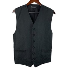 Mel Howard Vtg Size Medium Black Jacquard Print Button Vest Waist Coat Wedding