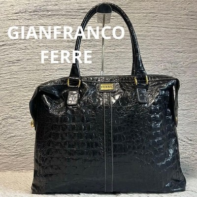 Gianfranco Ferre Handbag Tote Bag Leather in Black Gold Hardware USED Good Cond