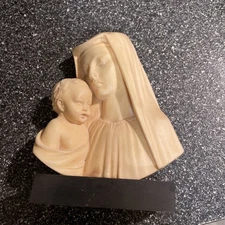 Ifestos Handmade Alabaster Carving Bust Virgin Mary Baby Jesus Vintage