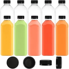 Cedilis 10 Pack 33oz Plastic Juice Bottles with Black Cap, Clear Reusable Con...