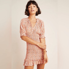 Anthropologie Faithfull The Brand Margherita Smocked Mini Dress Size 8