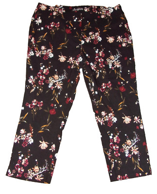 Erica Taylor Pull-on Black Floral Stretch Rayon/Spandex Pants - 3X (26.5 inseam)