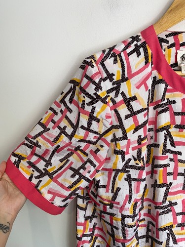 Vintage Evelyn Eve Blouse Womens Plus Sz 16 Pink White Buttons Shoulder Pad Top - Picture 3 of 14