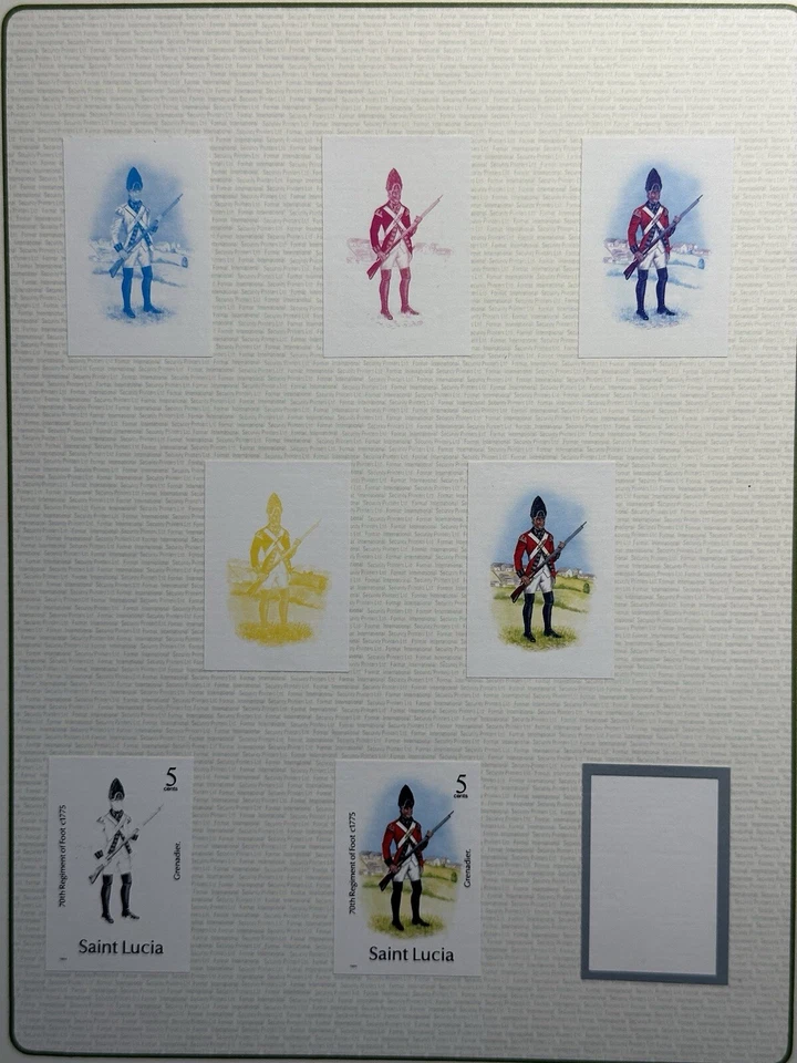 St. Lucia 1985 - Proof Uniformes Militares "70º Regimiento de Pie, C1775" SC 747 Foto 2 de 4