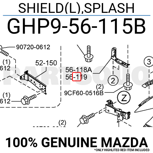 GHP956115B Genuine Mazda SHIELD L SPLASH GHP9 56 115B EBay