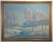 CLYDE LEON KELLER 1944 Oil Painting Snowscape East of Portland Oregon 18 × 24
