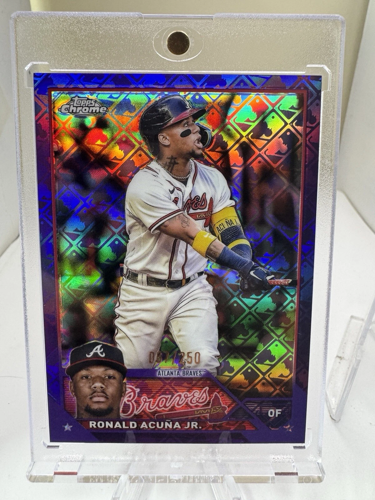 Ronald Acuna Jr. 2023 Topps Chrome Logofractor /250 Purple. BRAVES