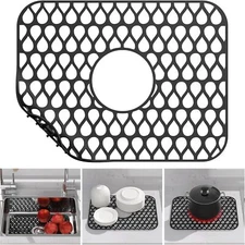 Silicone Grid Sink Mat Protectors Kitchen Sink Protector Dishwasher Safe w/Drain