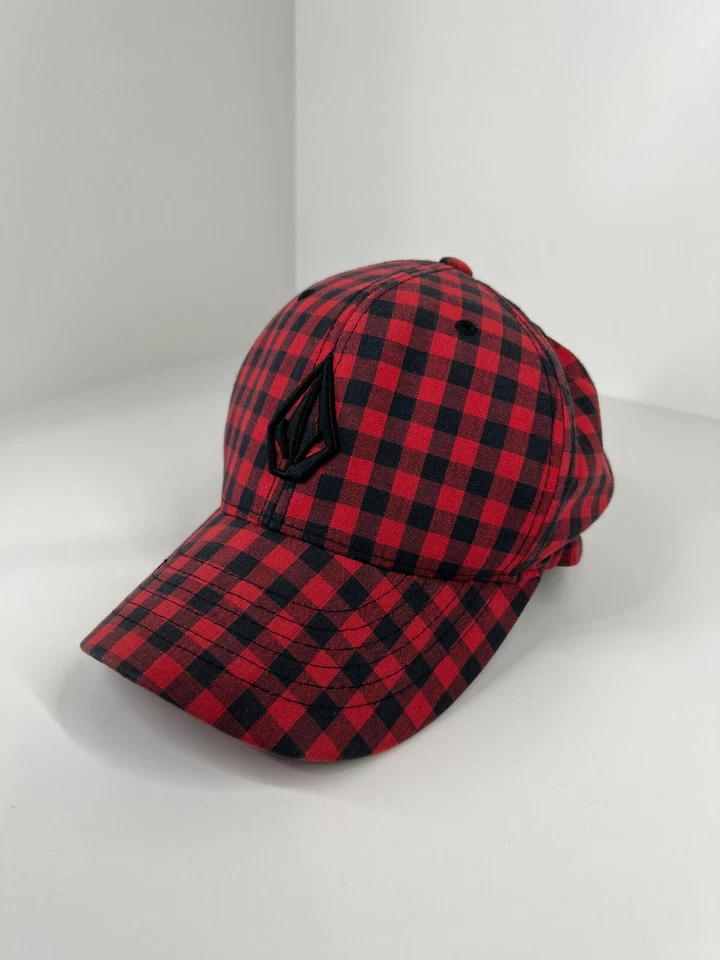 VOLCOM cap hat baseball red black checker pattern adjustable 3D logo embroidery - Image 3 of 4