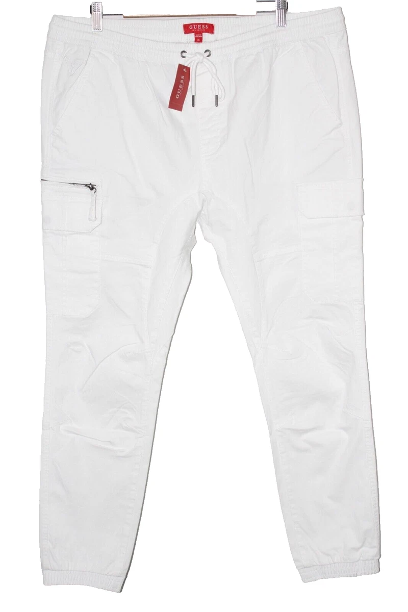 Guess Jeans Men's Luis Cargo Jogger Pants Tapered Pure White