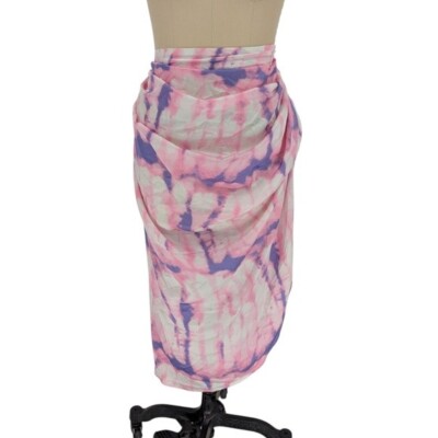 01379 NEW Pretty Little Thing Watercolor Ruched Skirt Pink Size 10 sexy clubbing