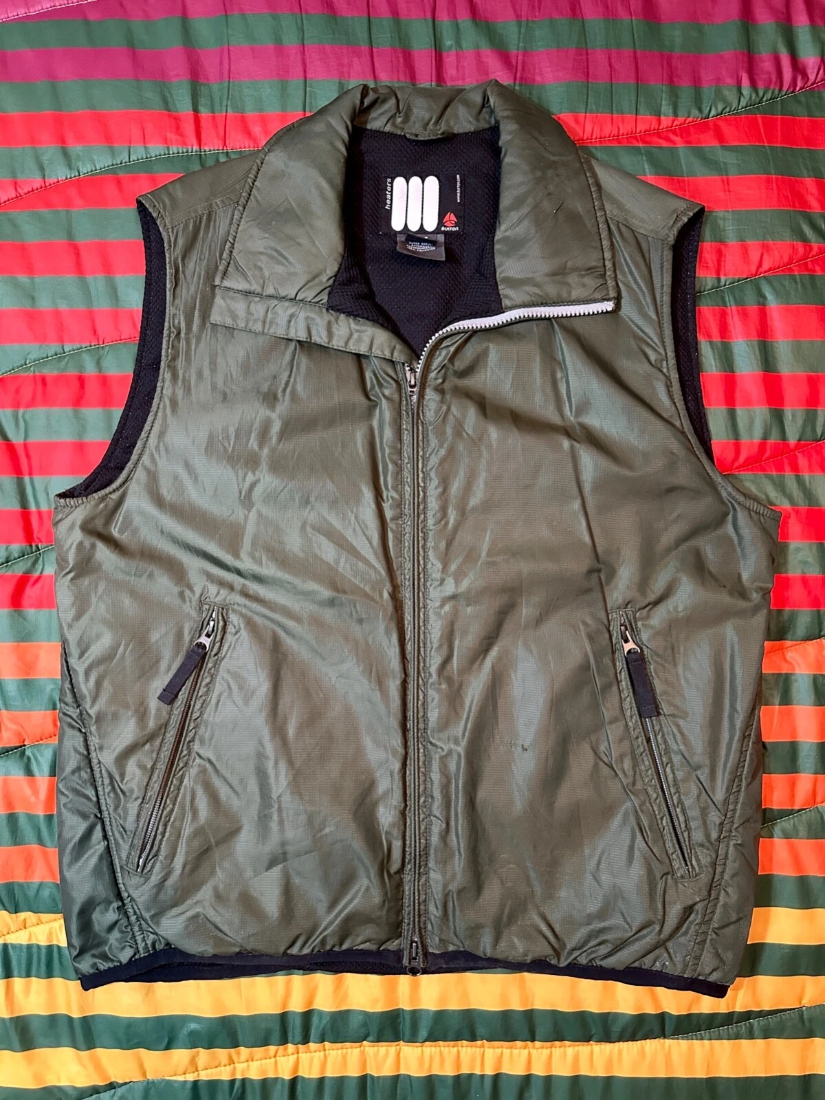 VINTAGE Burton Heaters Insulated Vest Mens Med Forest Green Full Zip Snowboard