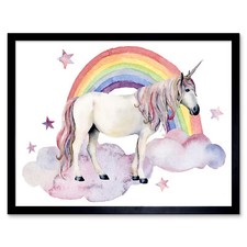 Unicorn Watercolour Rainbow 12X16 Inch Framed Art Print