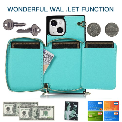 For iPhone 16 15 14 13 12 11 Pro Max XR 8 Plus Zipper Card Wallet Crossbody Case - Picture 32 of 63