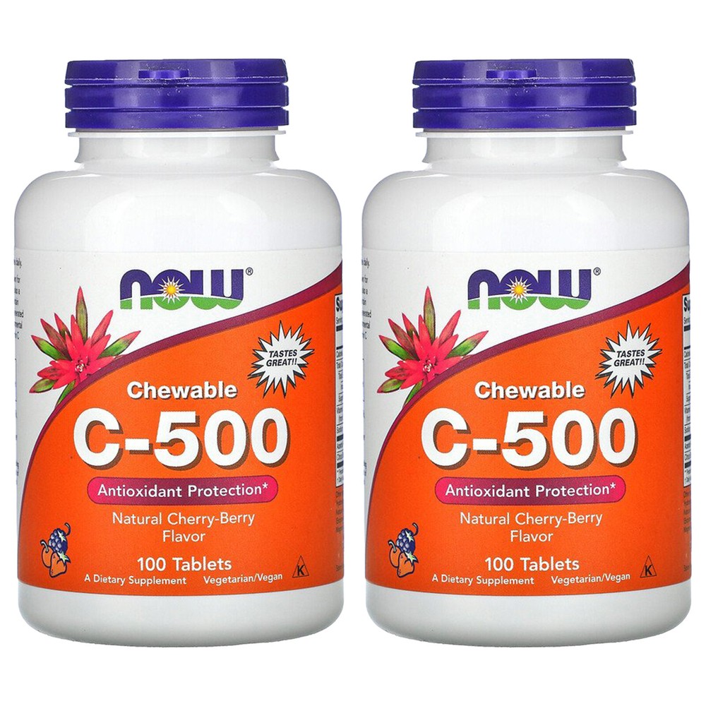 Now Foods (2 Pack) Chewable C-500 Cherry-Berry Flavor 100 Tablets GMP Quality