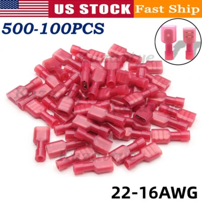 KUZAVTYE 500PCS Female Male Insulated Spade Crimp Terminal Wire Connectors Red 22-16AWG