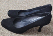 Stuart Weitzman Black Suede Leather Heeled Slip On Pumps Shoes Size 6.5 M READ