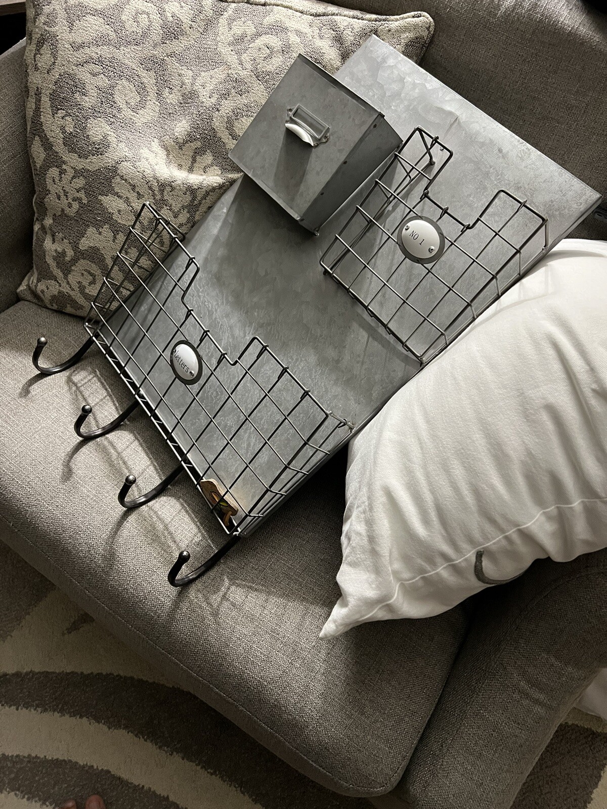 Farmhouse Wall Organizer With Key Hooks/Wall Baskets Excellent