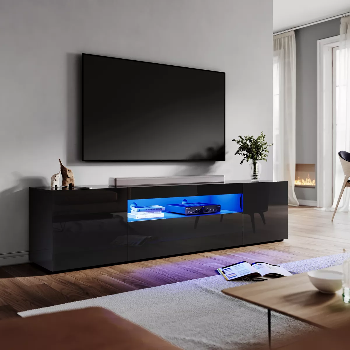Black led on sale entertainment center