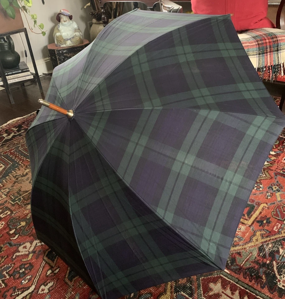 Reloj De Colección Años 80 Polo Ralph Lauren Paraguas Mango Madera Negro Tartán Cuadros Verde Foto 4 de 4