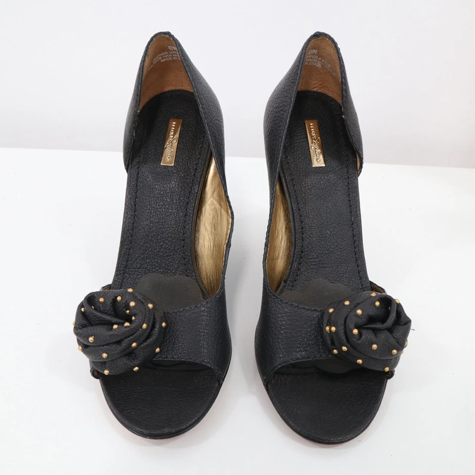 Zapatos de salón Report Signature Wedge D'Orsay 8M tacón alto cuero negro flor tachonado Foto 2 de 4