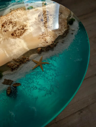 Resin Ocean Wave Coffee Table, Round Epoxy Wood Coffee Table Top, Live Edge Top - Picture 7 of 8