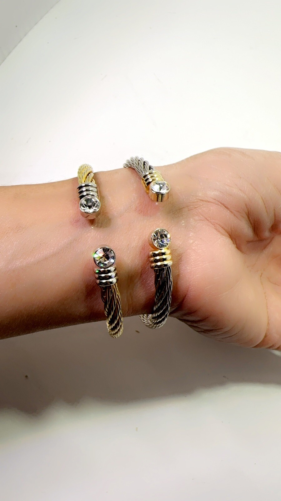 #2 Bracelets Cable Wire Tone Adjustable Open Bang… - image 5