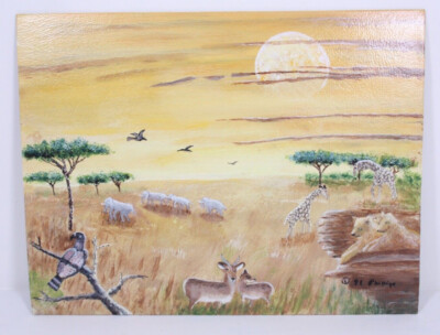 J.E. Phillips Signed 12x15 Acrylic Wildlife Painting The Seavi? Serengeti Seari?