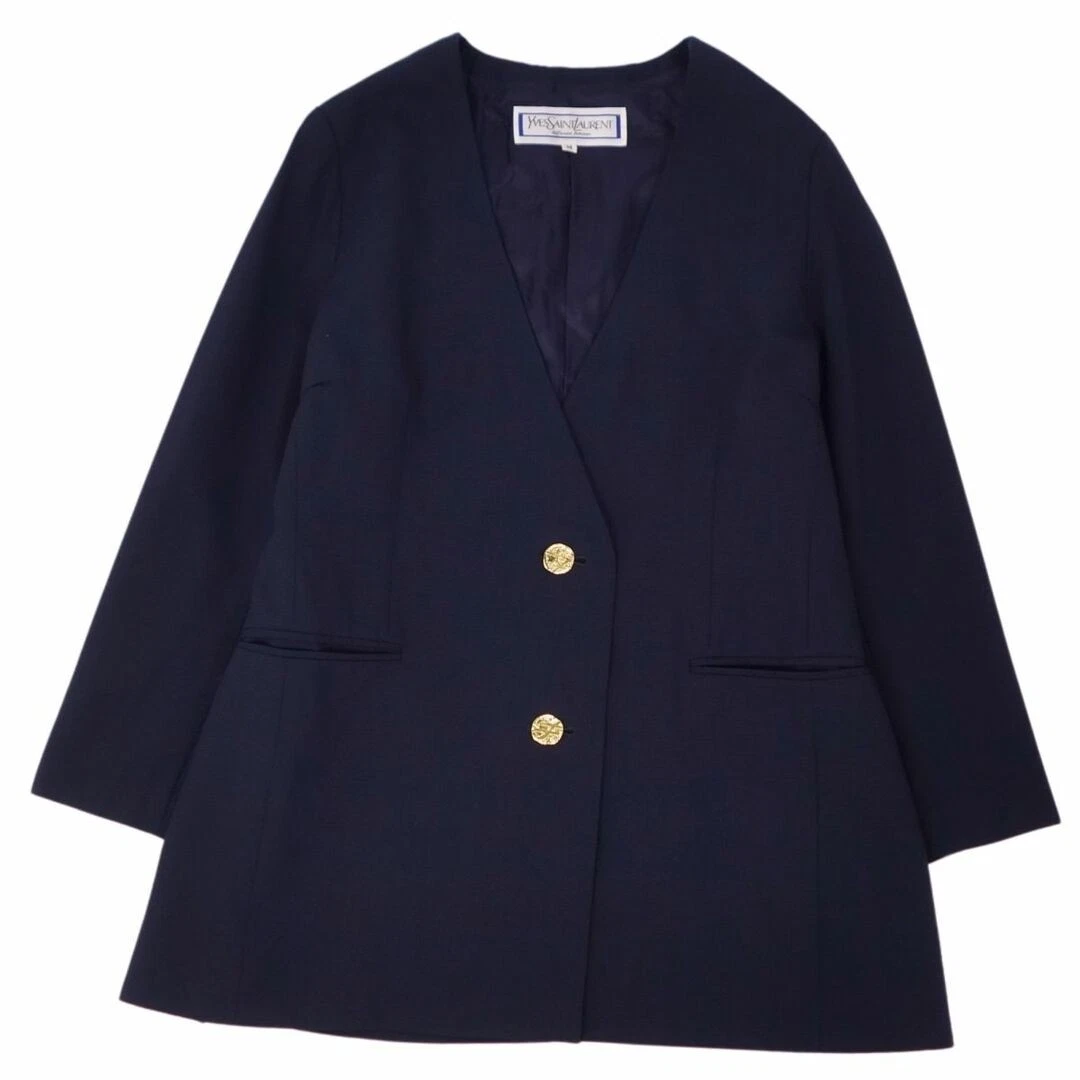 SAINT LAURENT (YSL) Giacca vintage Yves Saint Laurent senza colletto bottoni oro tinta unita usata MOLO 0