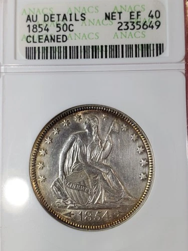 1854 LIBERTY SEATED HALF DOLLAR   ANACS GRADED IN AU DETAILS