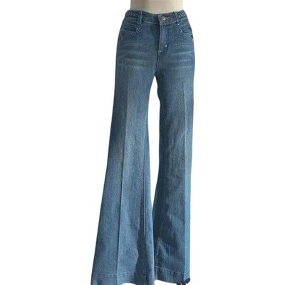 Cache Jean Pant New Stretch Denim Flair Self Belt Detail Stitching $118 NWT