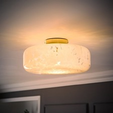 Flush Ceiling Light Large Confetti Glass Gold & White Living Room 35cm Light