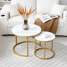 Set of 2 Nesting Coffee Table Cocktail Table Round Side Table for Living Room
