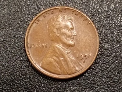 1952 S Lincoln Wheat Cent/Penny Coin, Circulated Crooked 5 In 1952