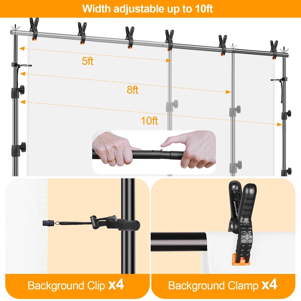Photo Backdrop Stand kit, 8.5 x 10 ft Back Drop Adjustable Frame for Photogra... - Image 2 of 4