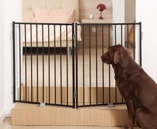 Free Standing Dog Gate with Door, 30'' Tall Foldable Dog Fence for Indoor  O...