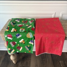 Christmas Vinyl Flannel Backed Tablecloths Set of 2, 52x68 Holiday Hats Stars