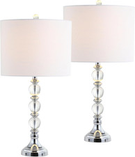 26" Clear/Chrome Crystal LED Table Lamp Set of 2, Transitional Faceted Glass and