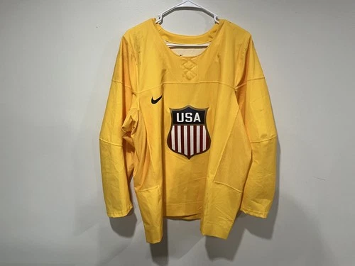 USA Hockey IIHF Game Used Worn Yellow Nike Practice Jersey