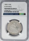 1858-O Seated Liberty Half 50c SS Republic Shipwreck Effect NGC 950650-93