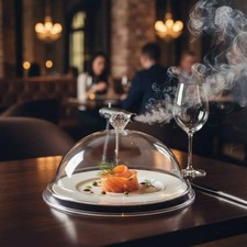 R&auml;ucherhaube aus Glas Nat&uuml;rliches Holz Smoke Dome mit Holzplatte Kristallklar