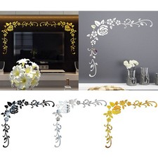 NEW 3D MIRROR FLOWER WALL CORNER STICKER ART ACRYLIC MURAL DECAL HOME DECORATION