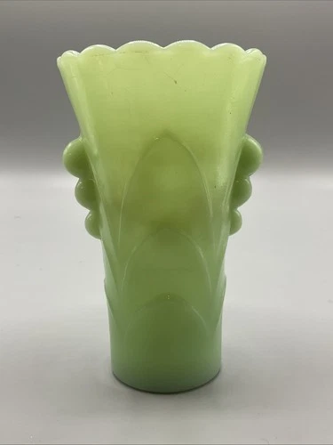 Vintage Fire King Jadeite Vase 5 inch Green Scalloped Bud Flower Art Deco Glass